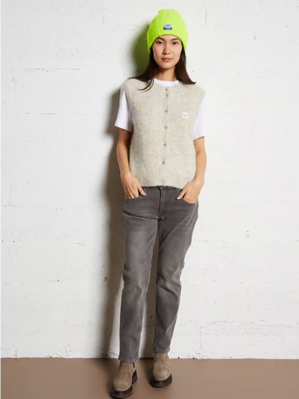 American Vintage East sleeveless cardigan vest in light gray